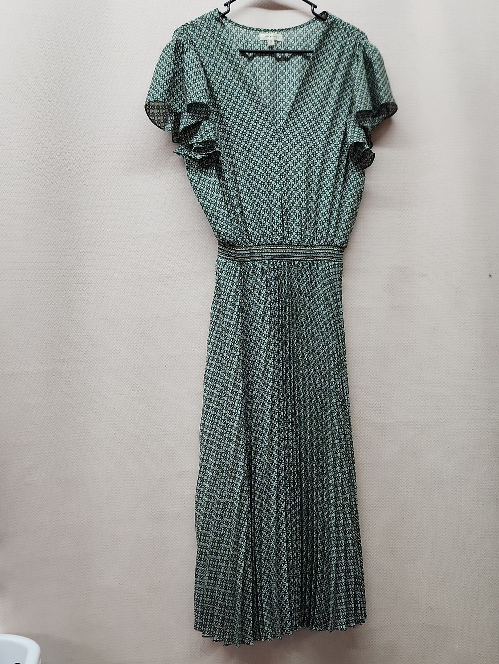 Max Studio Green Printed Flutter Sleeve Maxi Dress